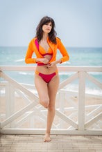 Load image into Gallery viewer, Maui Fuschia & Tangerine Cropped Rashvest with Zip