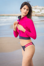 Load image into Gallery viewer, Maui Cropped Rashvest with Zip in Fuschia & Slate