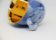 Load image into Gallery viewer, Graphic Blue mug decorated with gold