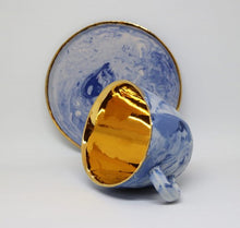 Load image into Gallery viewer, Graphic Blue mug decorated with gold