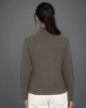 Load image into Gallery viewer, High Neck Cashmere Jumper with Striped Sleeves in Green
