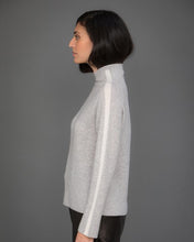 Load image into Gallery viewer, High Neck Cashmere Jumper with Striped Sleeves in Grey