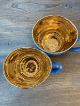 Load image into Gallery viewer, Graphic Blue mug decorated with gold