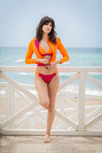 Load image into Gallery viewer, Maui Fuschia &amp; Tangerine Cropped Rashvest with Zip
