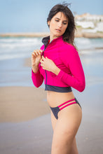 Load image into Gallery viewer, Maui Cropped Rashvest with Zip in Fuschia &amp; Slate
