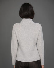 Load image into Gallery viewer, High Neck Cashmere Jumper with Striped Sleeves in Grey
